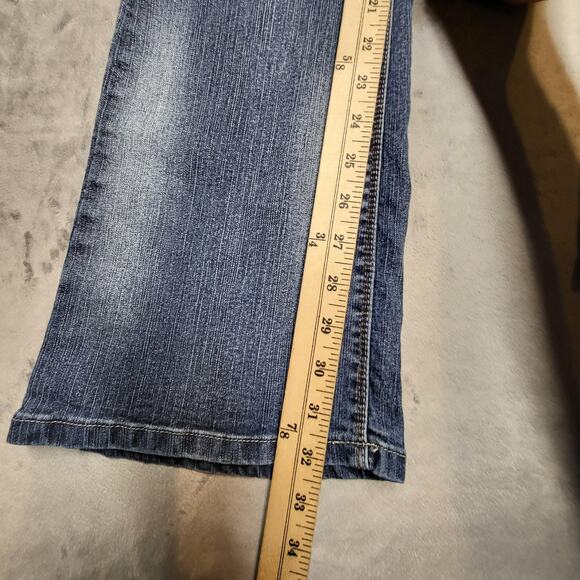 Angels Jeans Womens 11 Regular Blue Bootcut Low Rise Triple Button Front Stretch - Picture 6 of 10